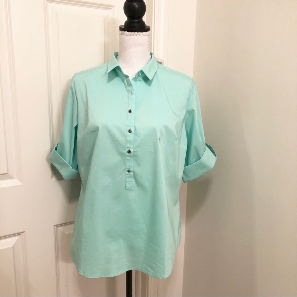 NWT NY&Co Size L Madison Pop Over Stretch Shirt
